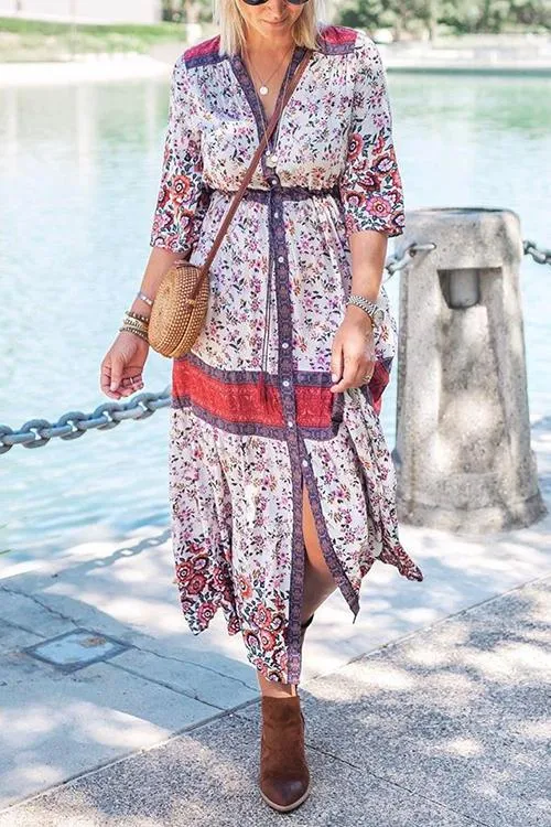 Floral Print Button Maxi Dress