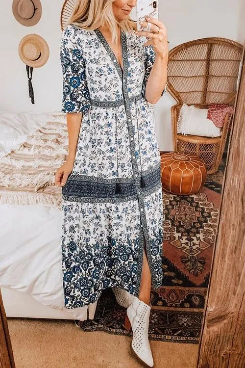 Floral Print Button Maxi Dress