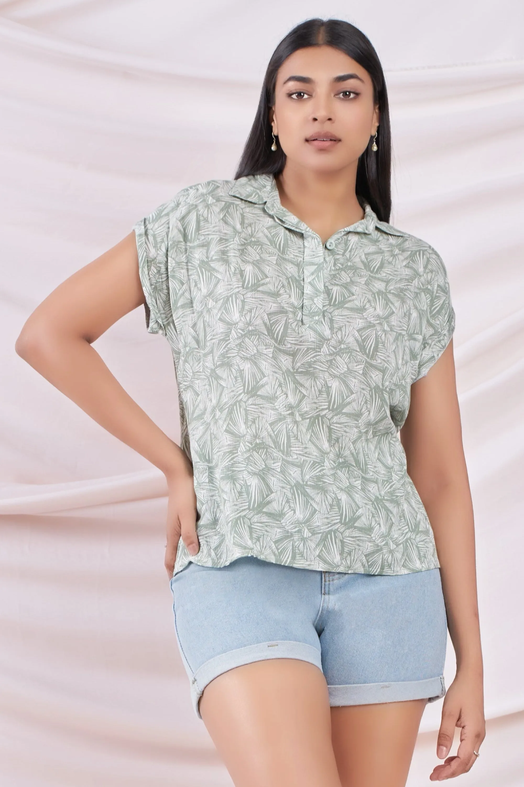 Green Printed Relaxed Shirt