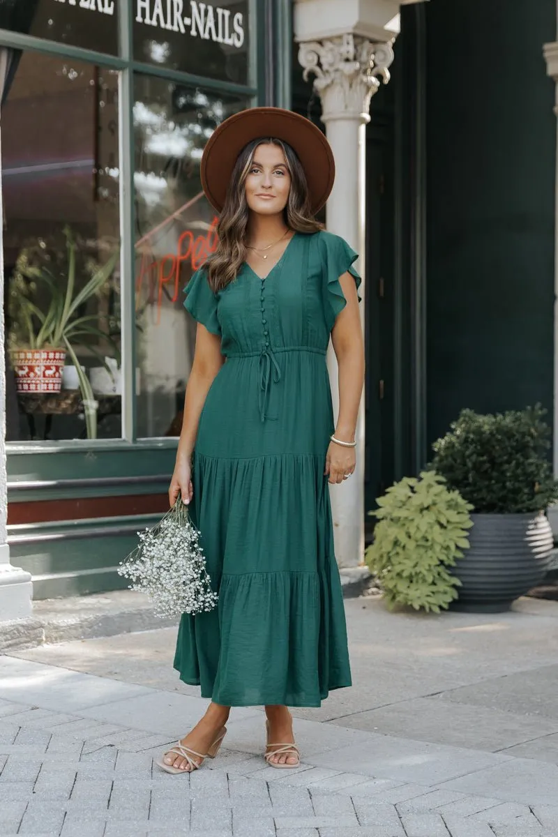 Hunter Green Lace Tiered Maxi Dress