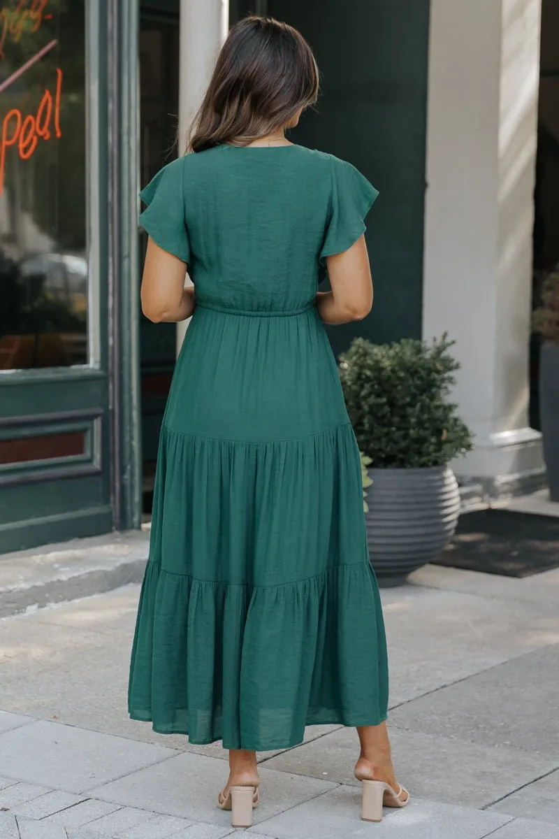 Hunter Green Lace Tiered Maxi Dress