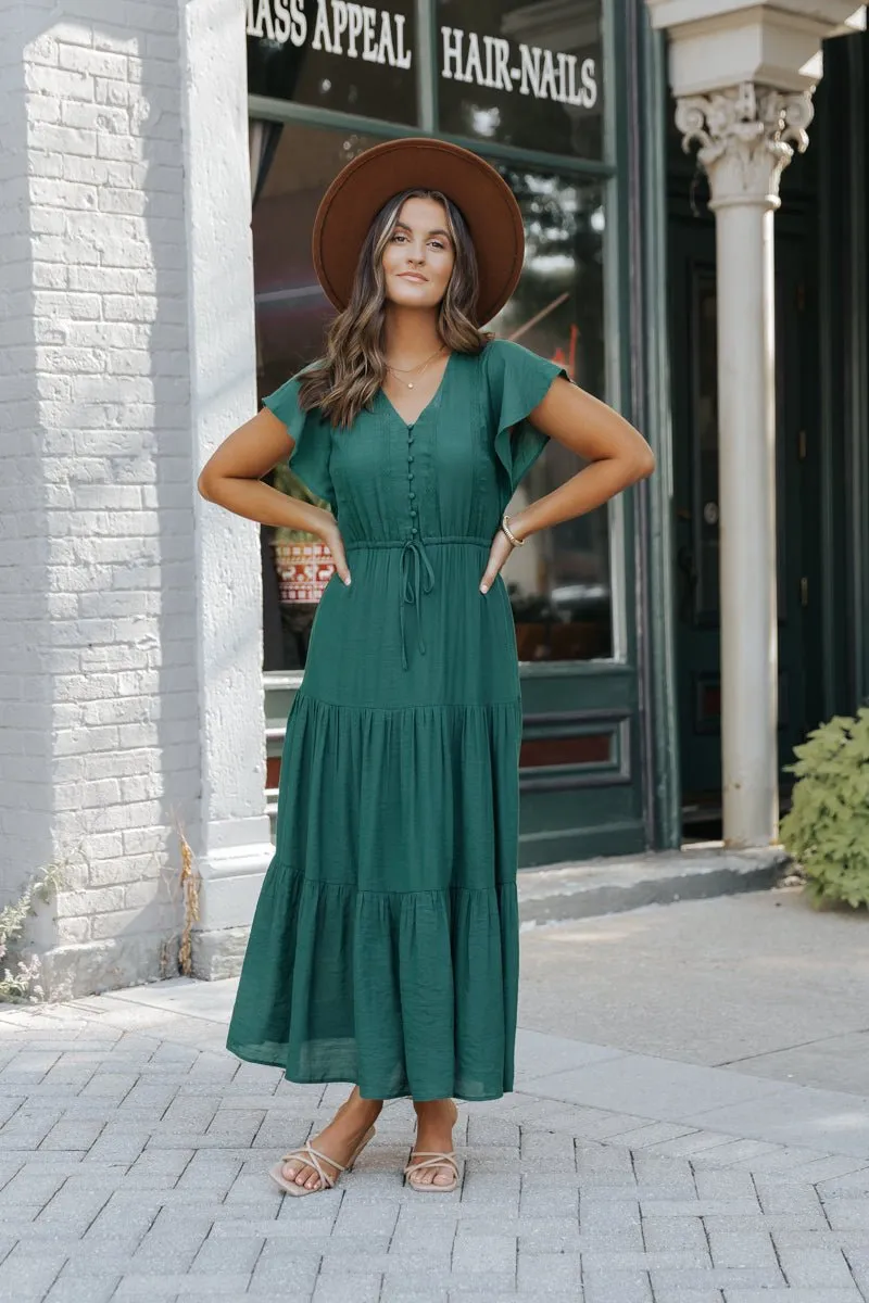 Hunter Green Lace Tiered Maxi Dress