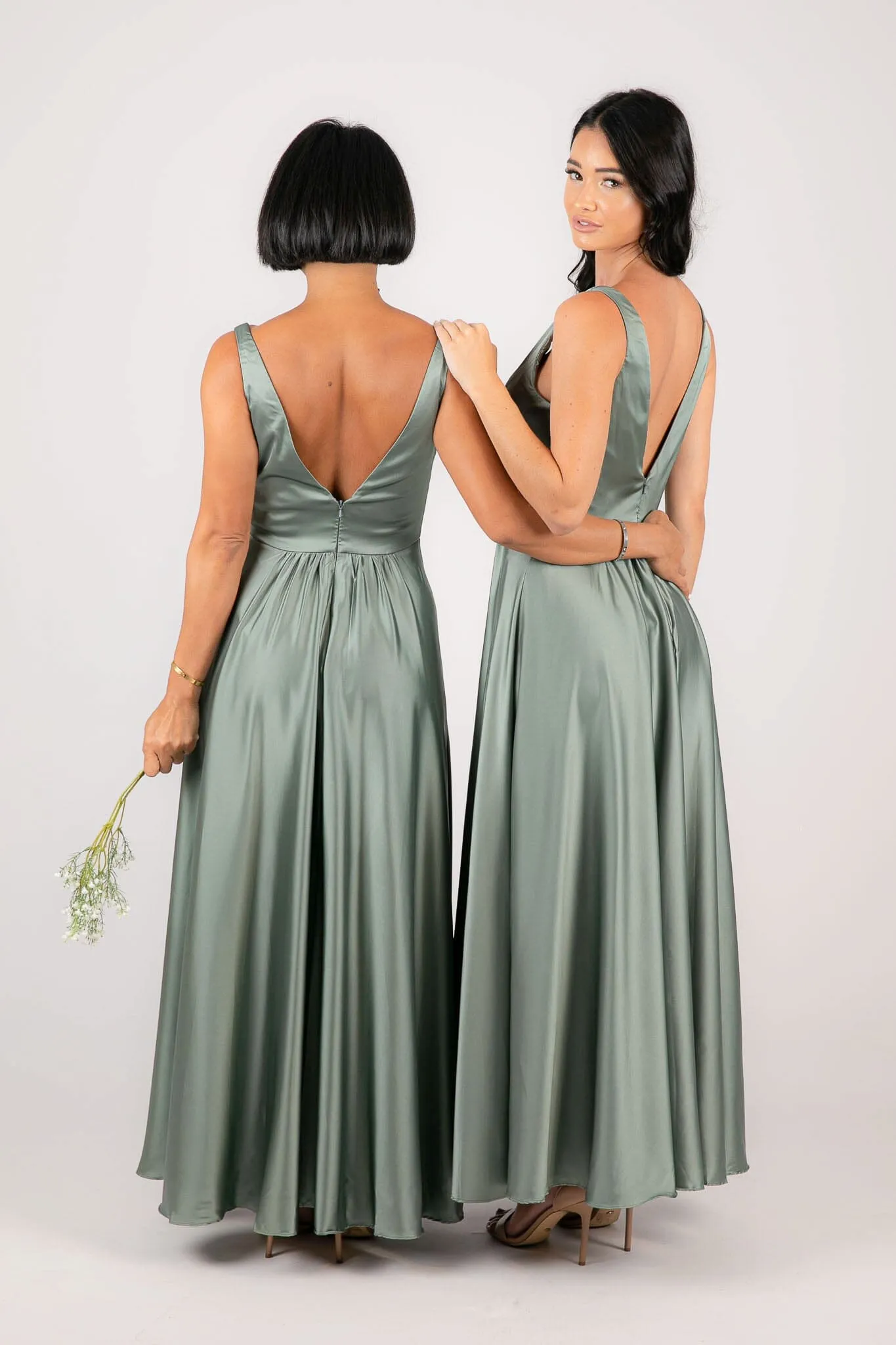 ISABEL A-Line Satin Maxi Dress - Sage Green