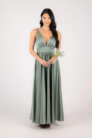 ISABEL A-Line Satin Maxi Dress - Sage Green