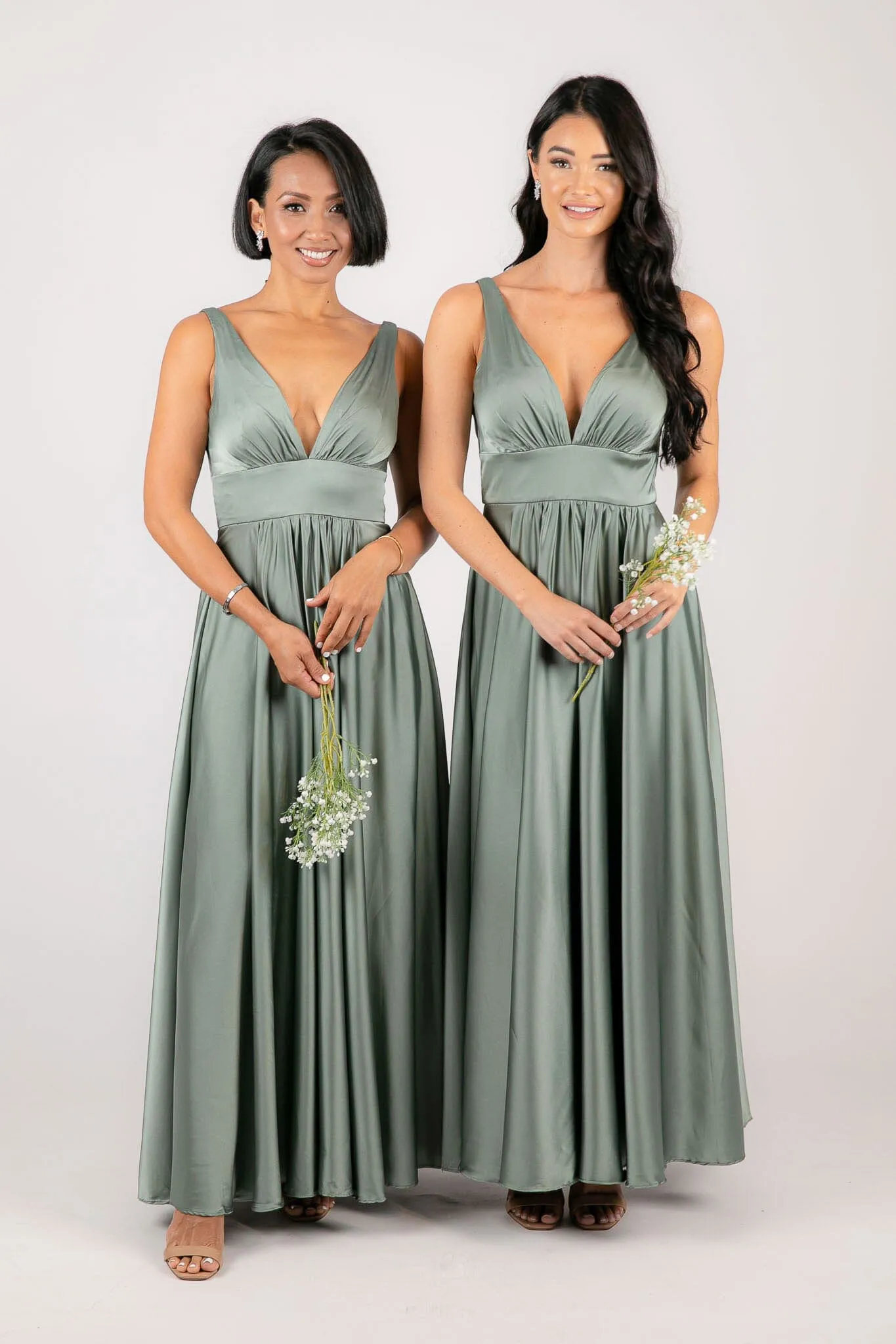 ISABEL A-Line Satin Maxi Dress - Sage Green