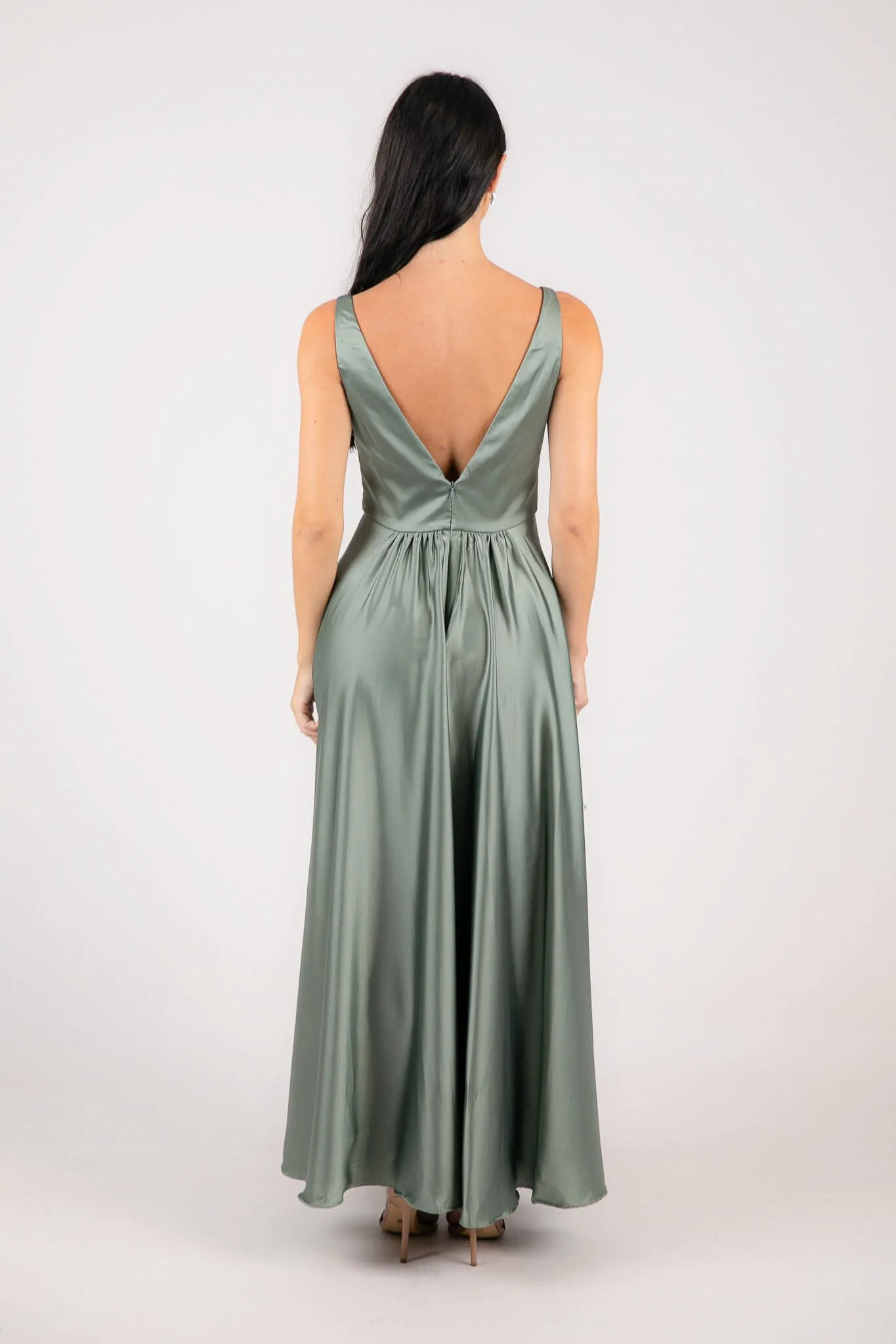 ISABEL A-Line Satin Maxi Dress - Sage Green