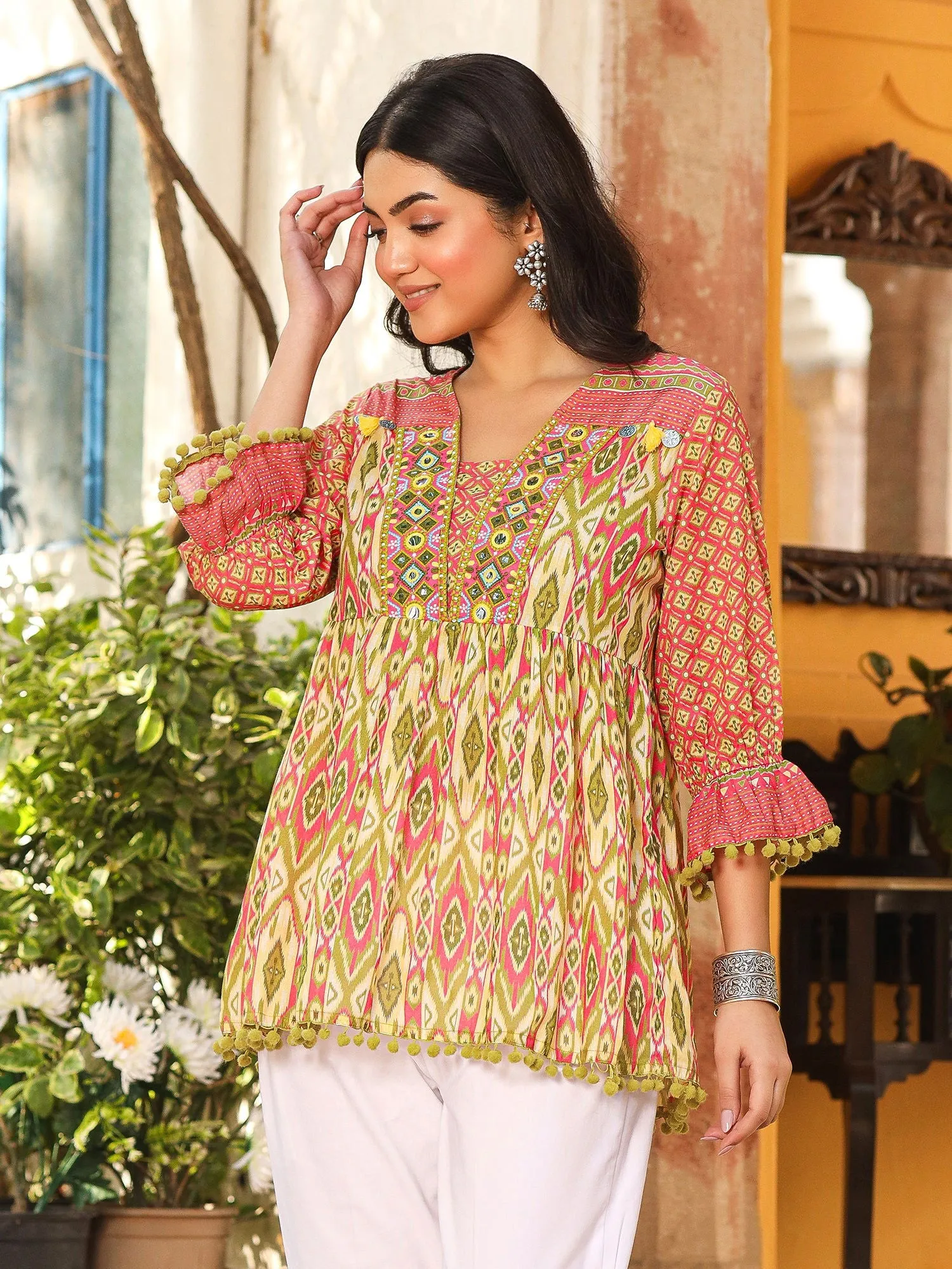 Juniper Green Embroidered Cotton Voile Peplum Tunic