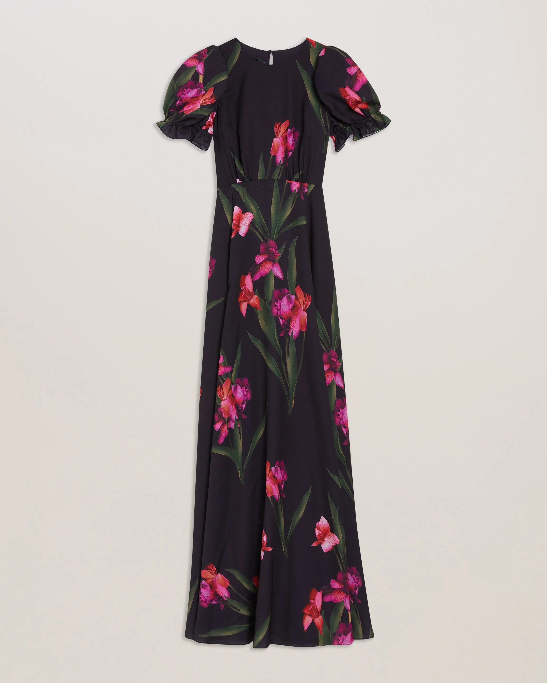 Loceie Puff Sleeve Printed Maxi Dress Black