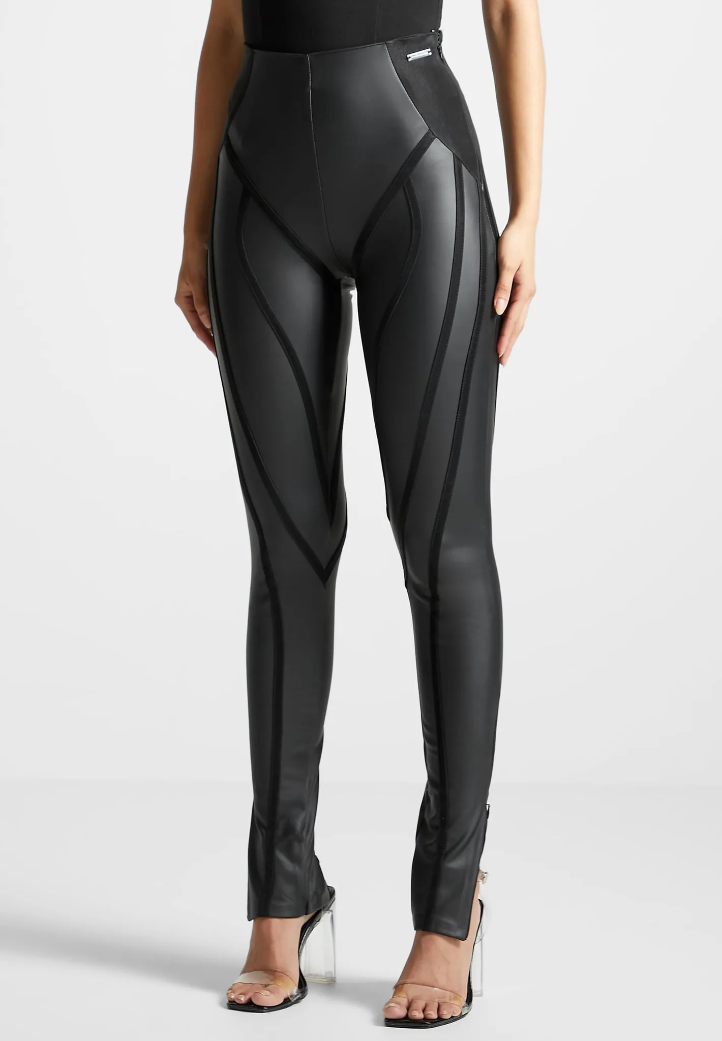 Matte Leather Contour Leggings - Black