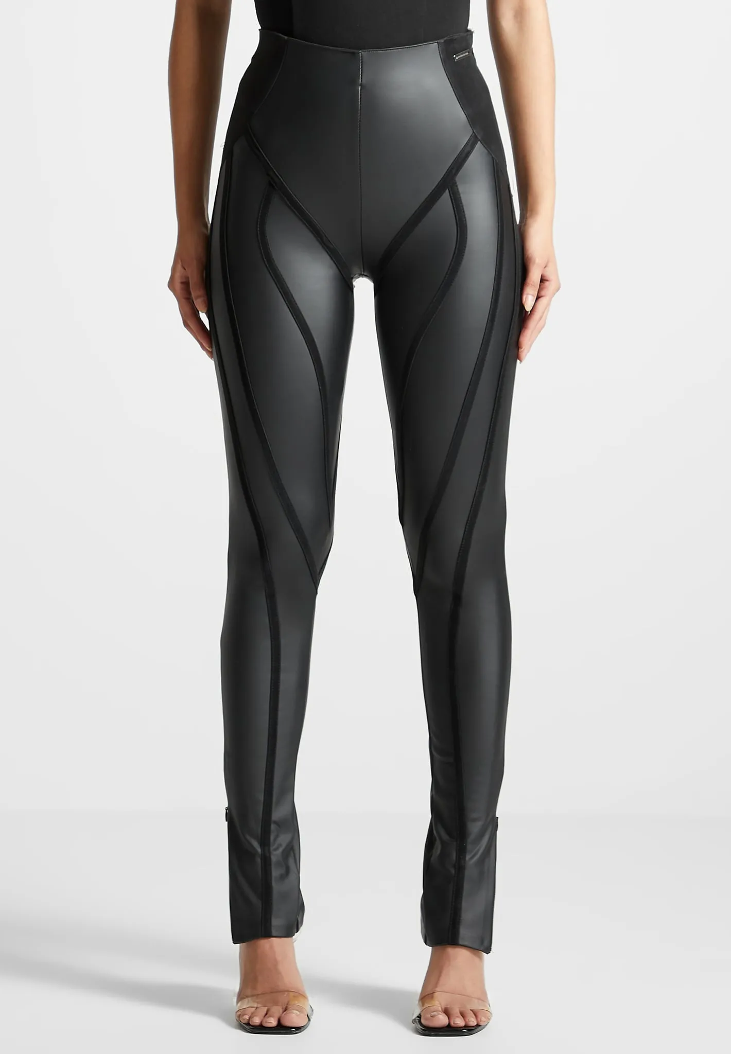 Matte Leather Contour Leggings - Black