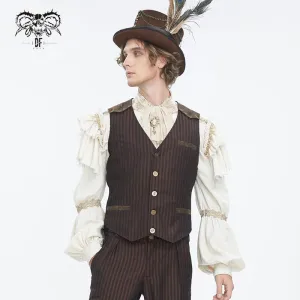 Men's Gothic Striped Faux Leather Splice Coffee Vest