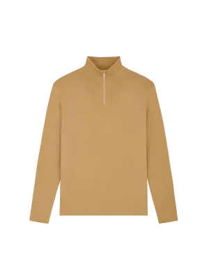 Mens Regenerative Merino Wool Half-Zip Sweater—camel