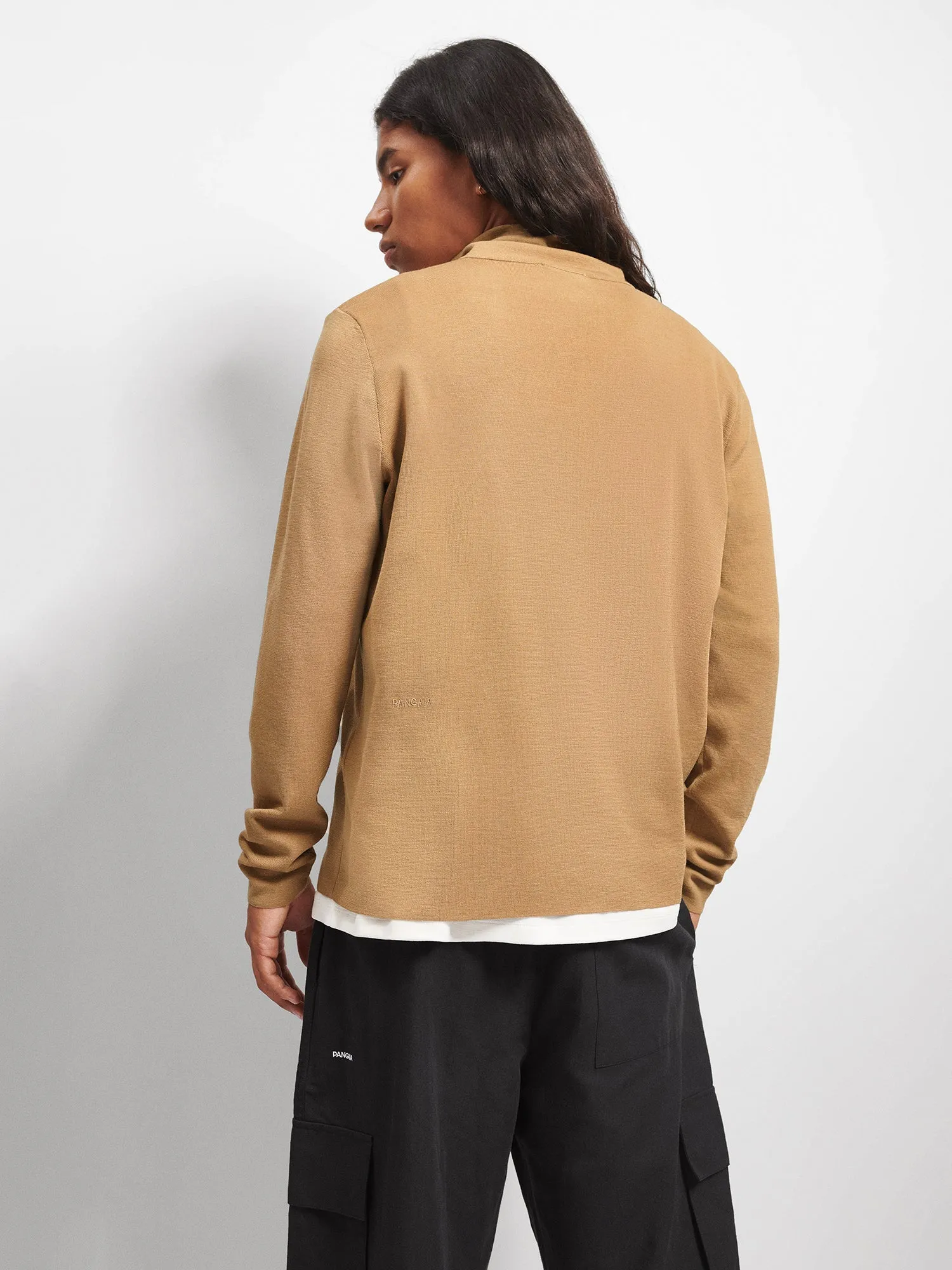 Mens Regenerative Merino Wool Half-Zip Sweater—camel