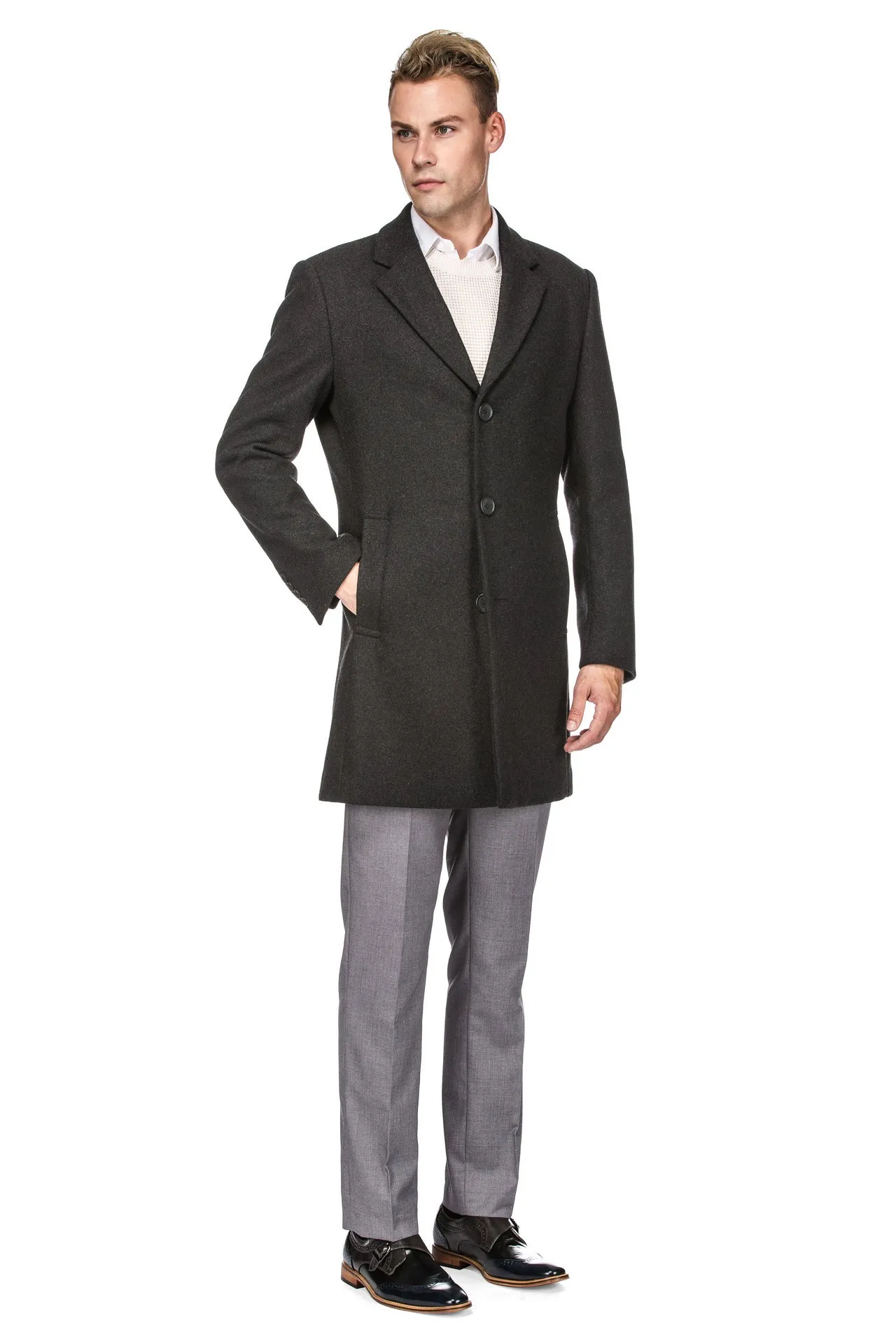 Men's Tailored Wool Blend Notch Collar Wool Blend Walker Car Coat Jacket