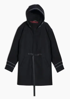 Men's Wool Blend Hooded Coat with Reflective Piping In Black