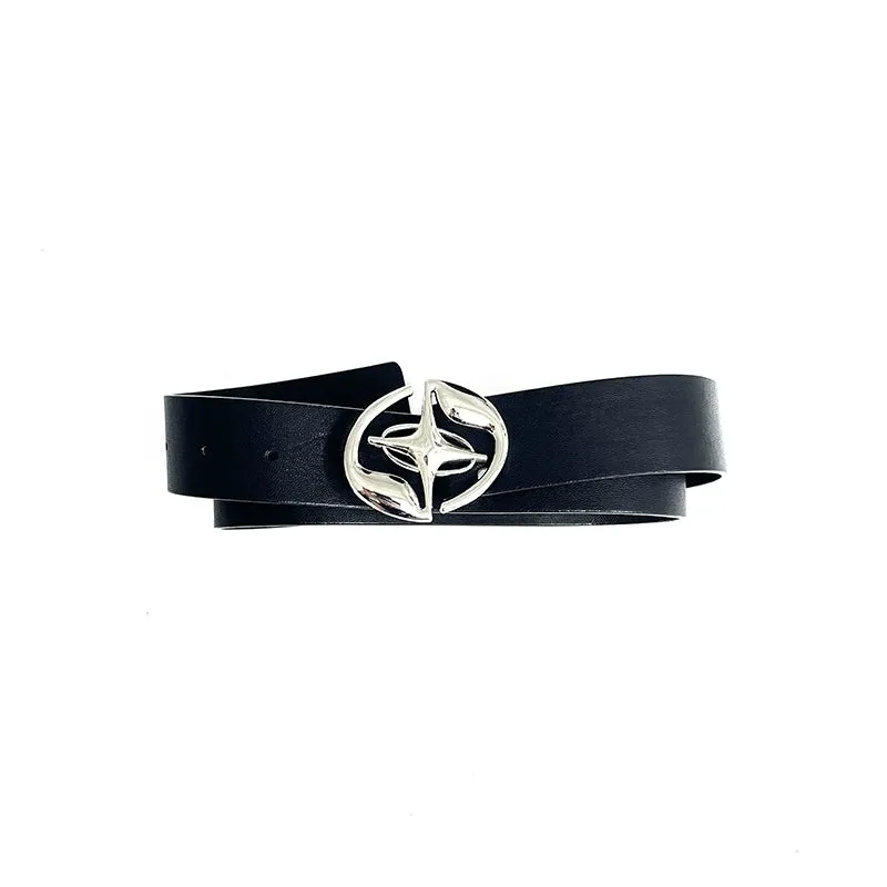 Metallic Shining Star Buckle Faux Leather Belt