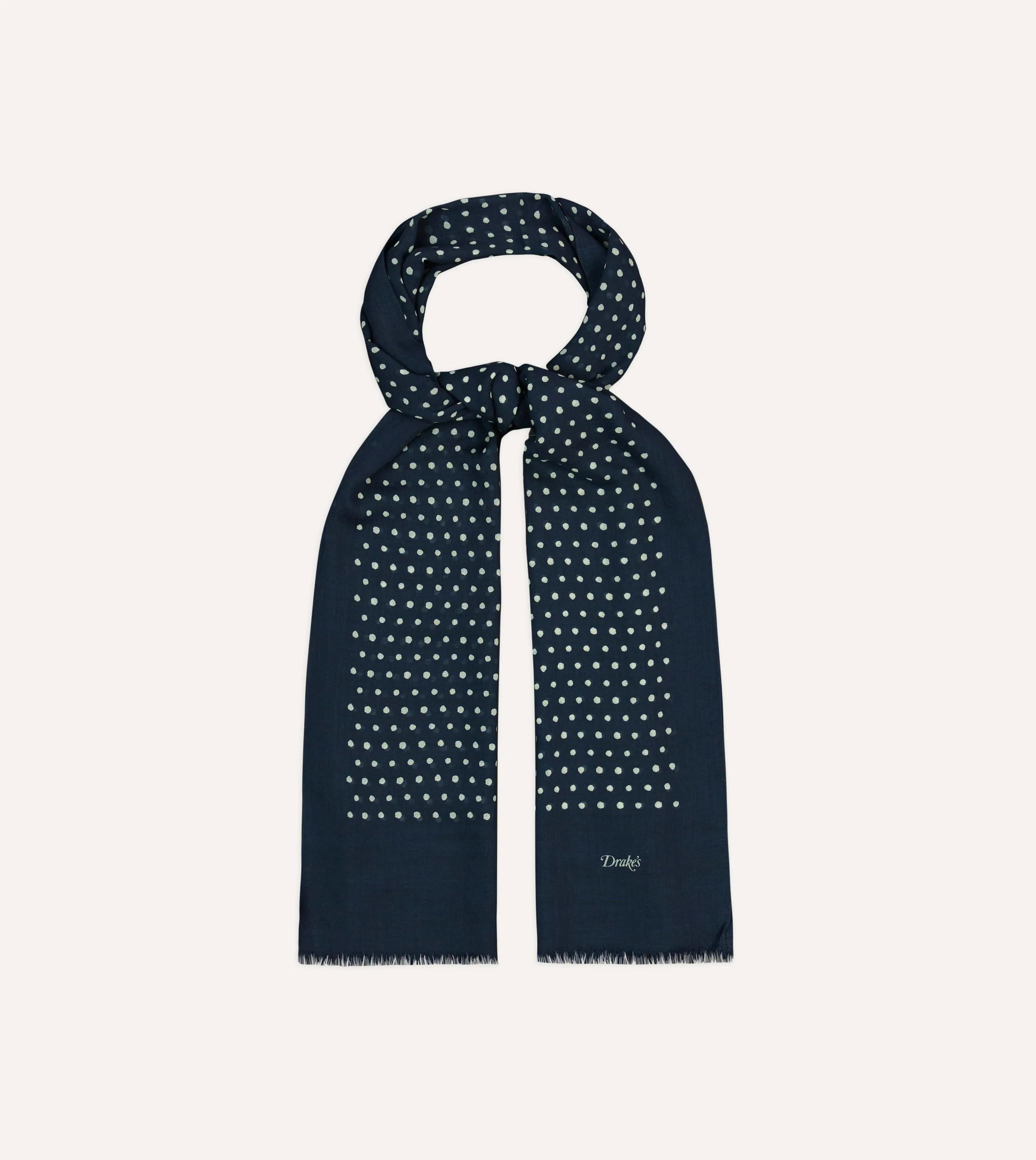 Navy Polka Dot Wool Scarf