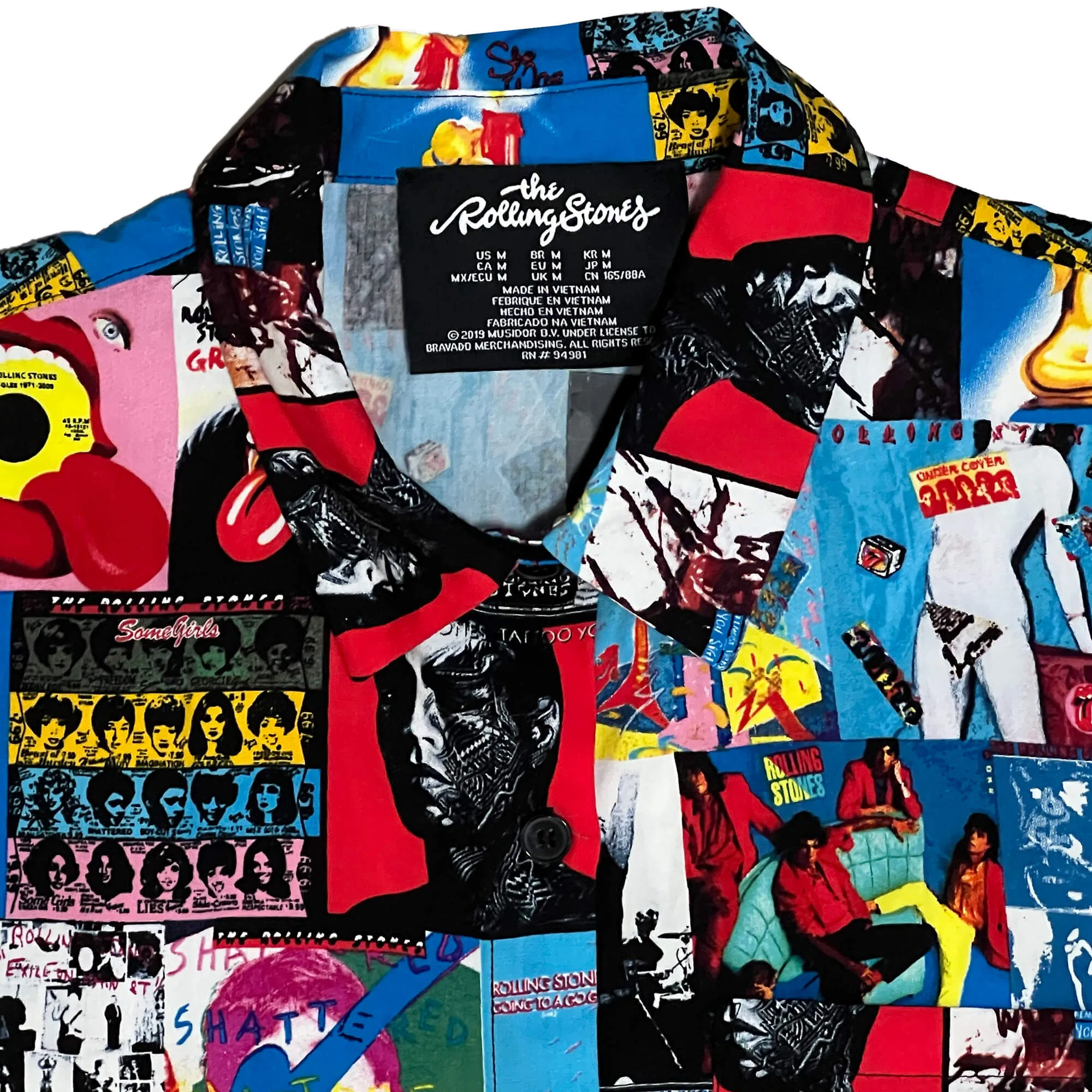 NEW Rolling Stones All Over Graphic Print - Button-Up Short Sleeve Shirt - M