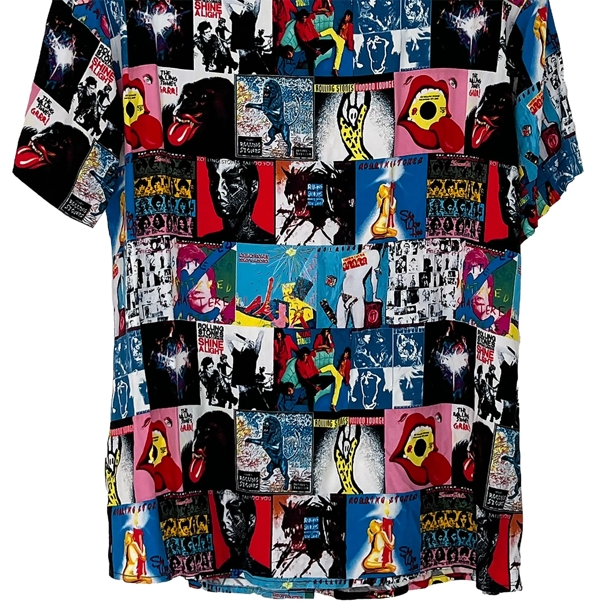 NEW Rolling Stones All Over Graphic Print - Button-Up Short Sleeve Shirt - M