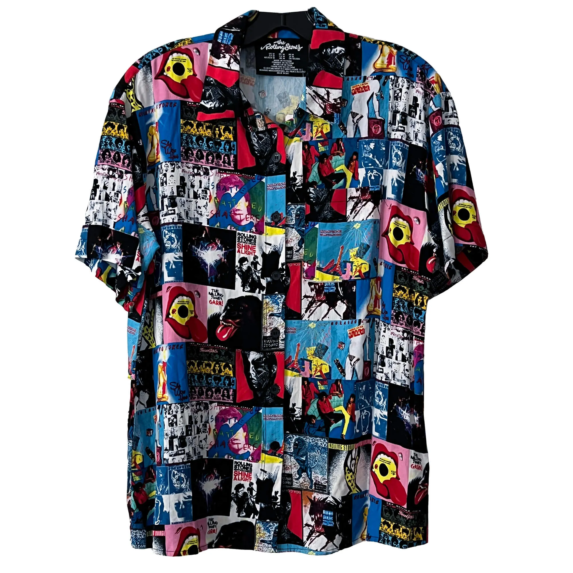 NEW Rolling Stones All Over Graphic Print - Button-Up Short Sleeve Shirt - M