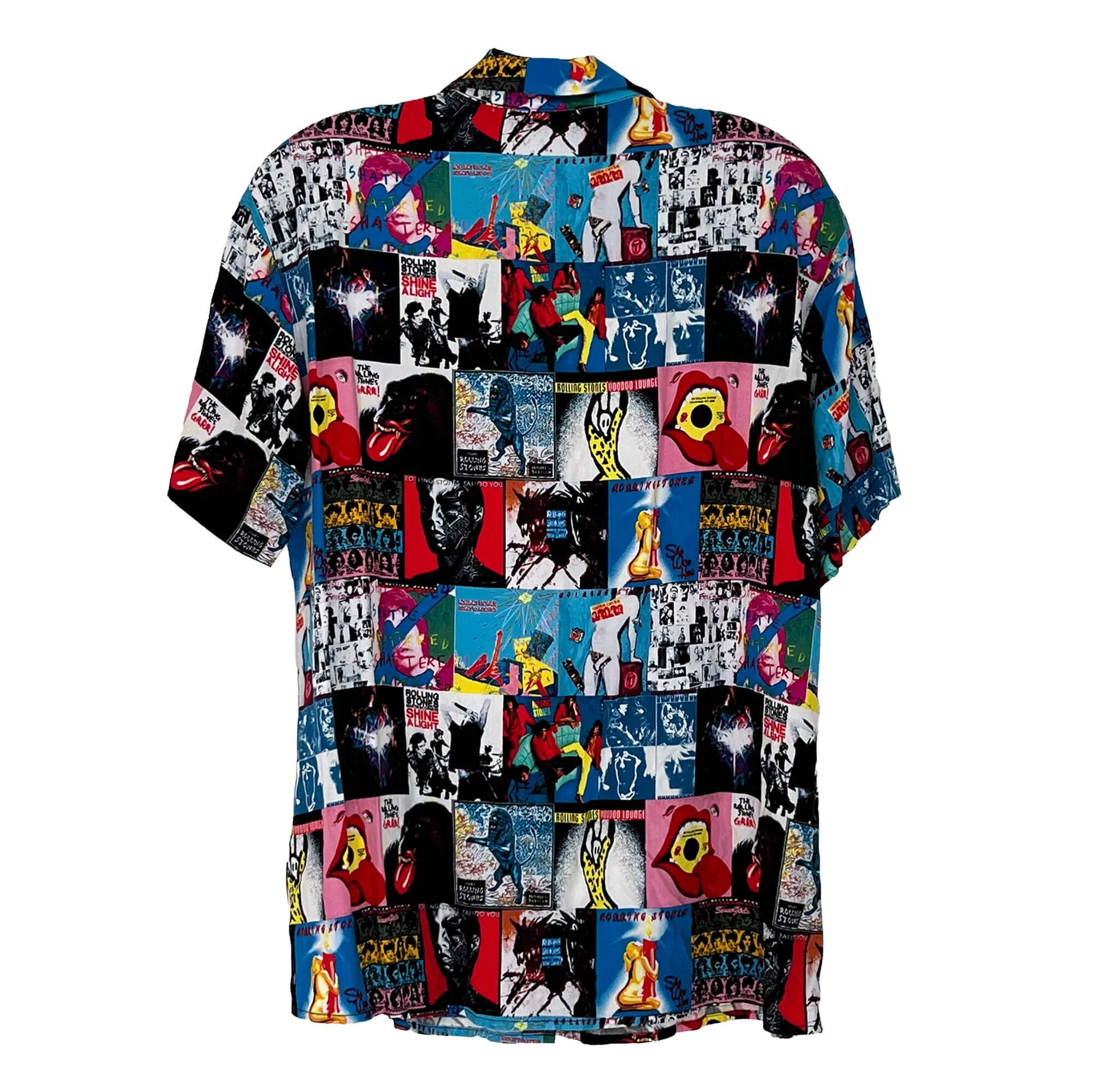 NEW Rolling Stones All Over Graphic Print - Button-Up Short Sleeve Shirt - M