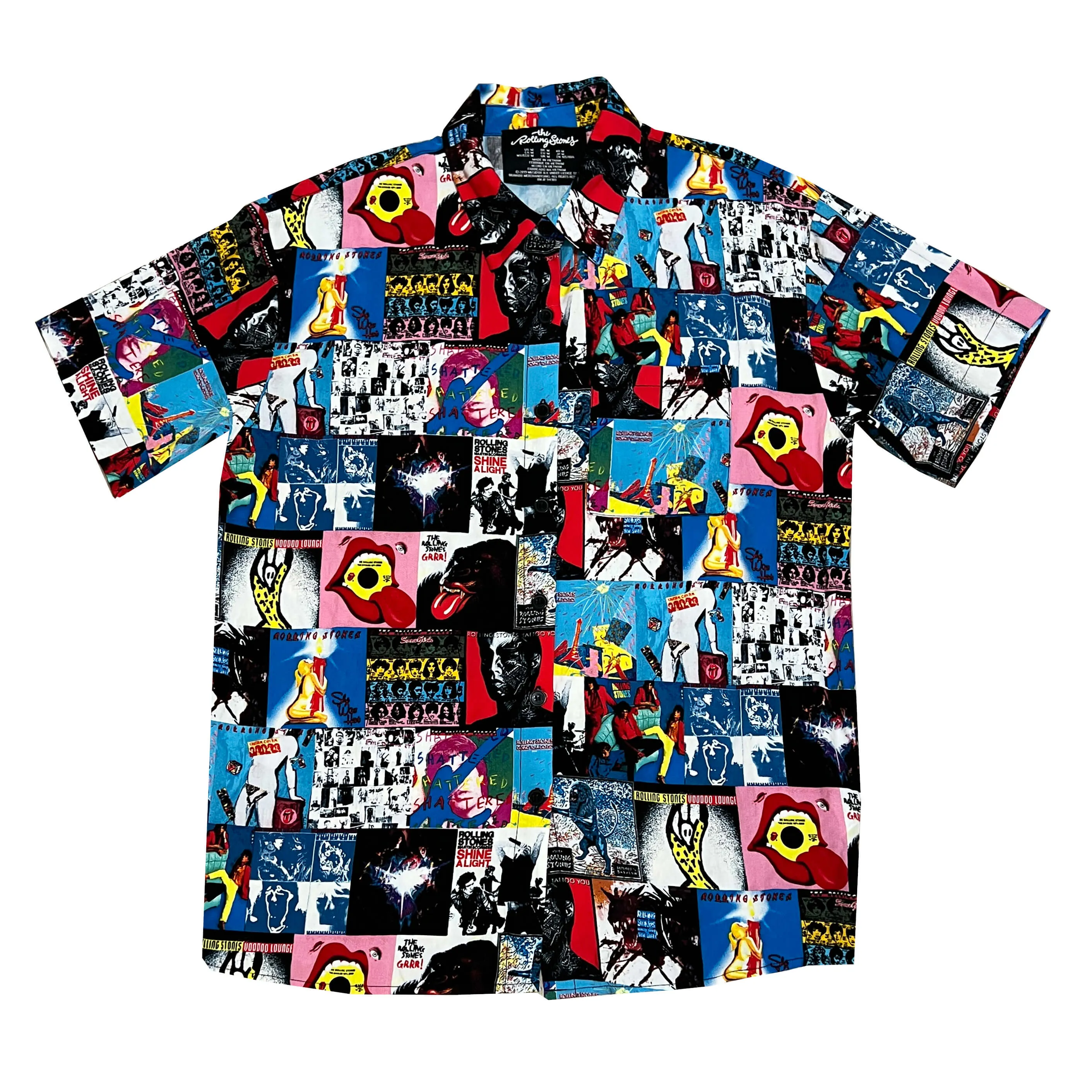 NEW Rolling Stones All Over Graphic Print - Button-Up Short Sleeve Shirt - M