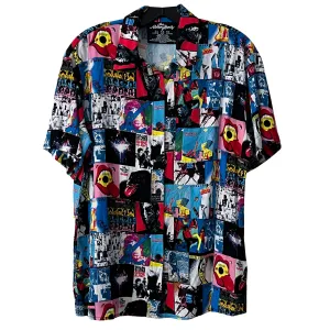 NEW Rolling Stones All Over Graphic Print - Button-Up Short Sleeve Shirt - M