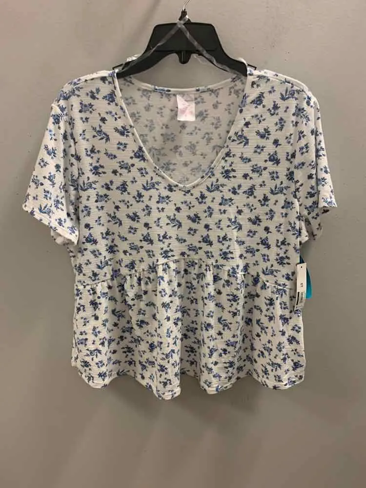 NO BOUNDRIES Tops Size XXL WHT/BLU Floral PEPLUM TOP