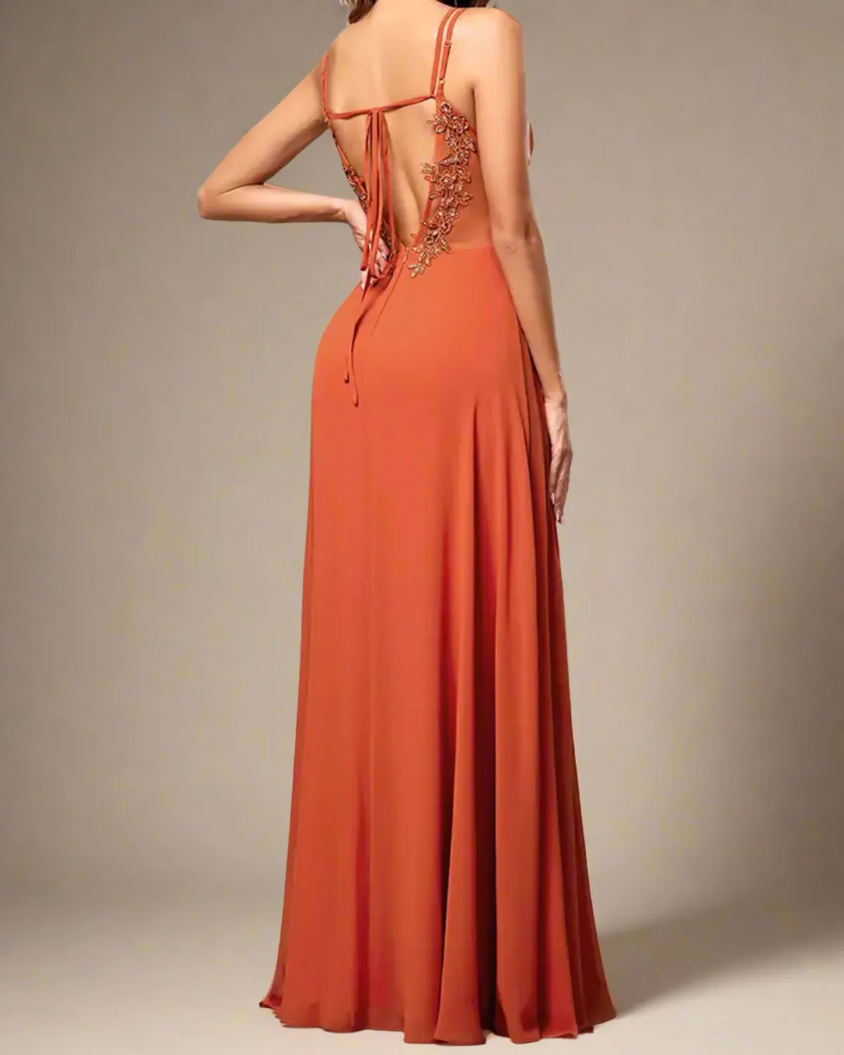 Odette Pleated Backless Burnt Orange Maxi Formal Dress