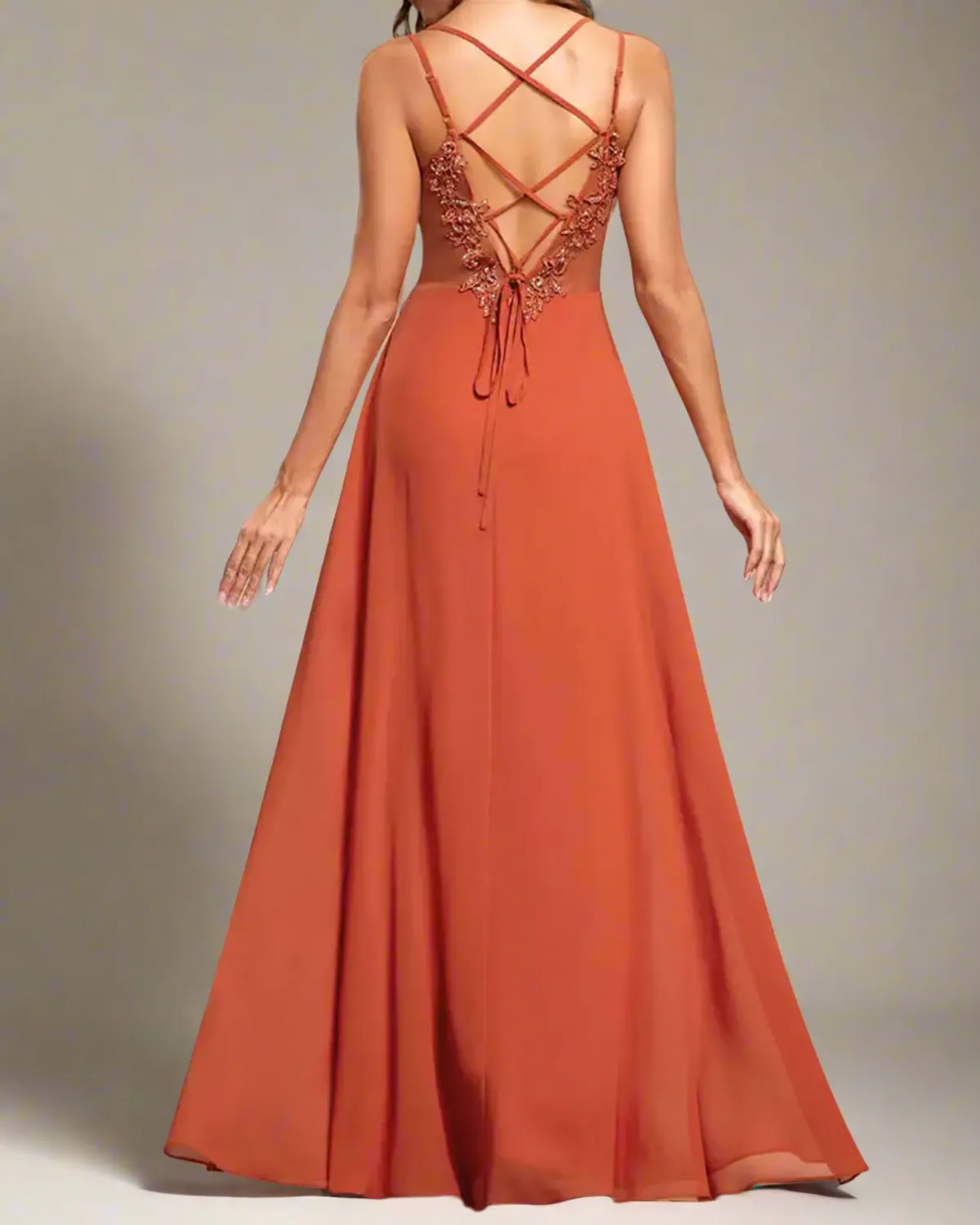 Odette Pleated Backless Burnt Orange Maxi Formal Dress