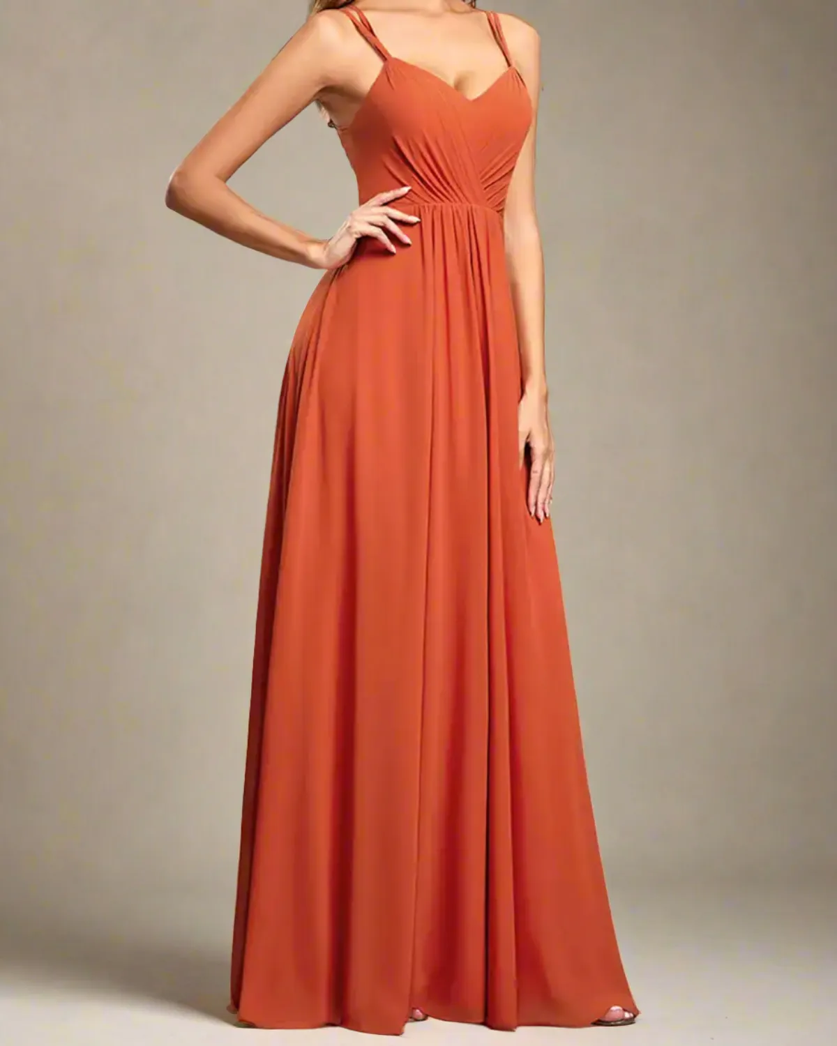 Odette Pleated Backless Burnt Orange Maxi Formal Dress