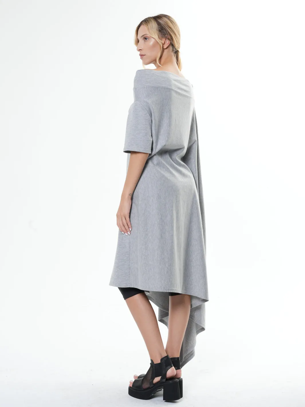 Oversize Open Shoulder Gray Dress