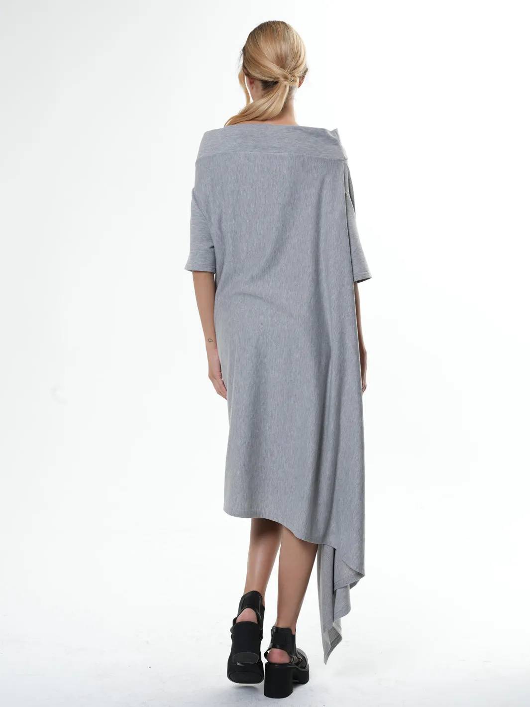 Oversize Open Shoulder Gray Dress