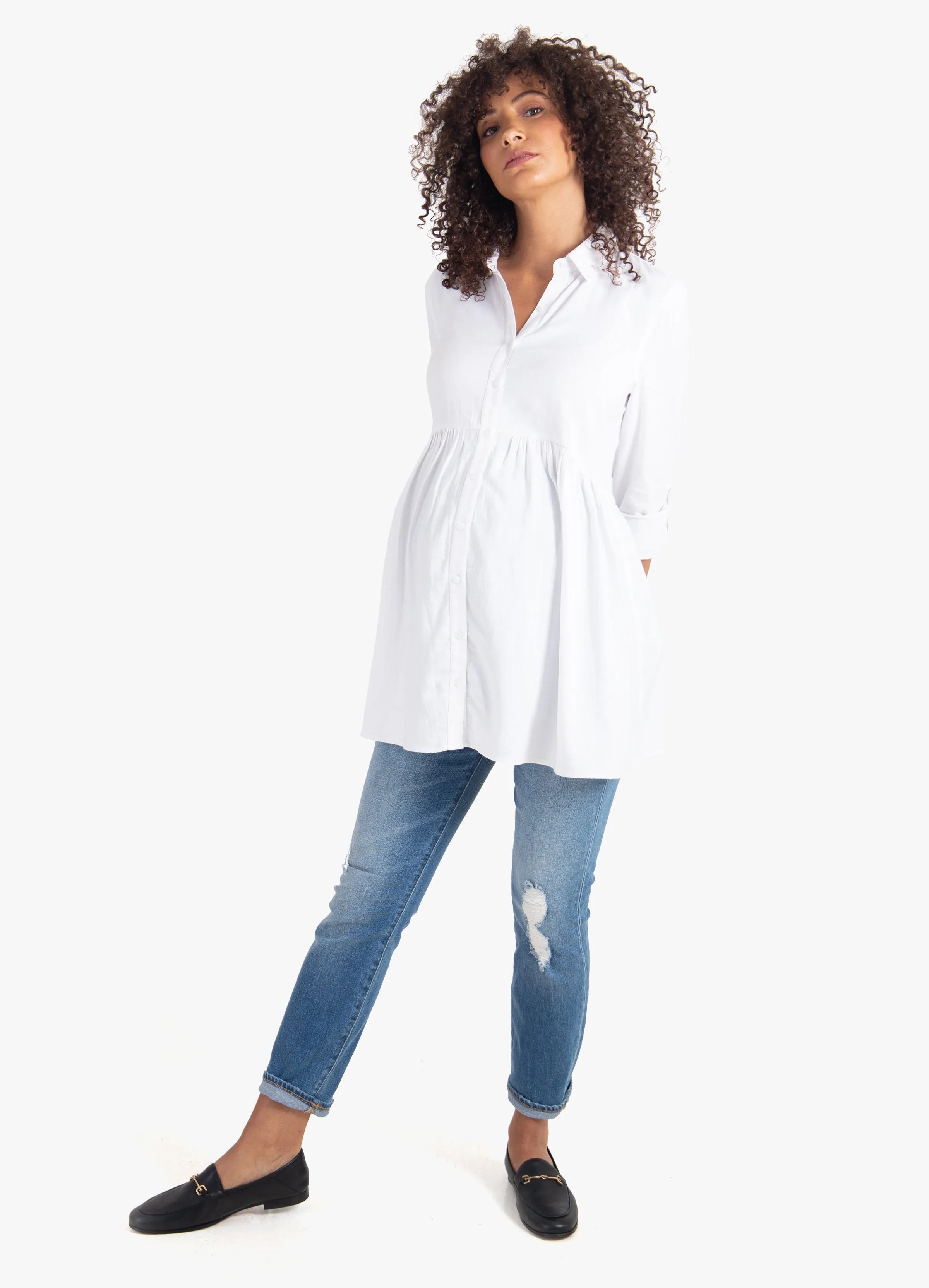 Peplum Button Down Maternity Shirt