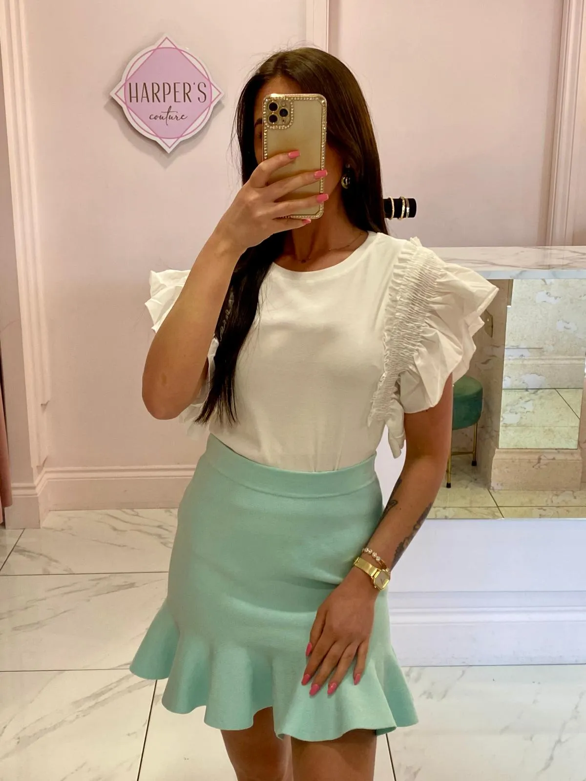 Pollyanne Mint Peplum Knit Skirt