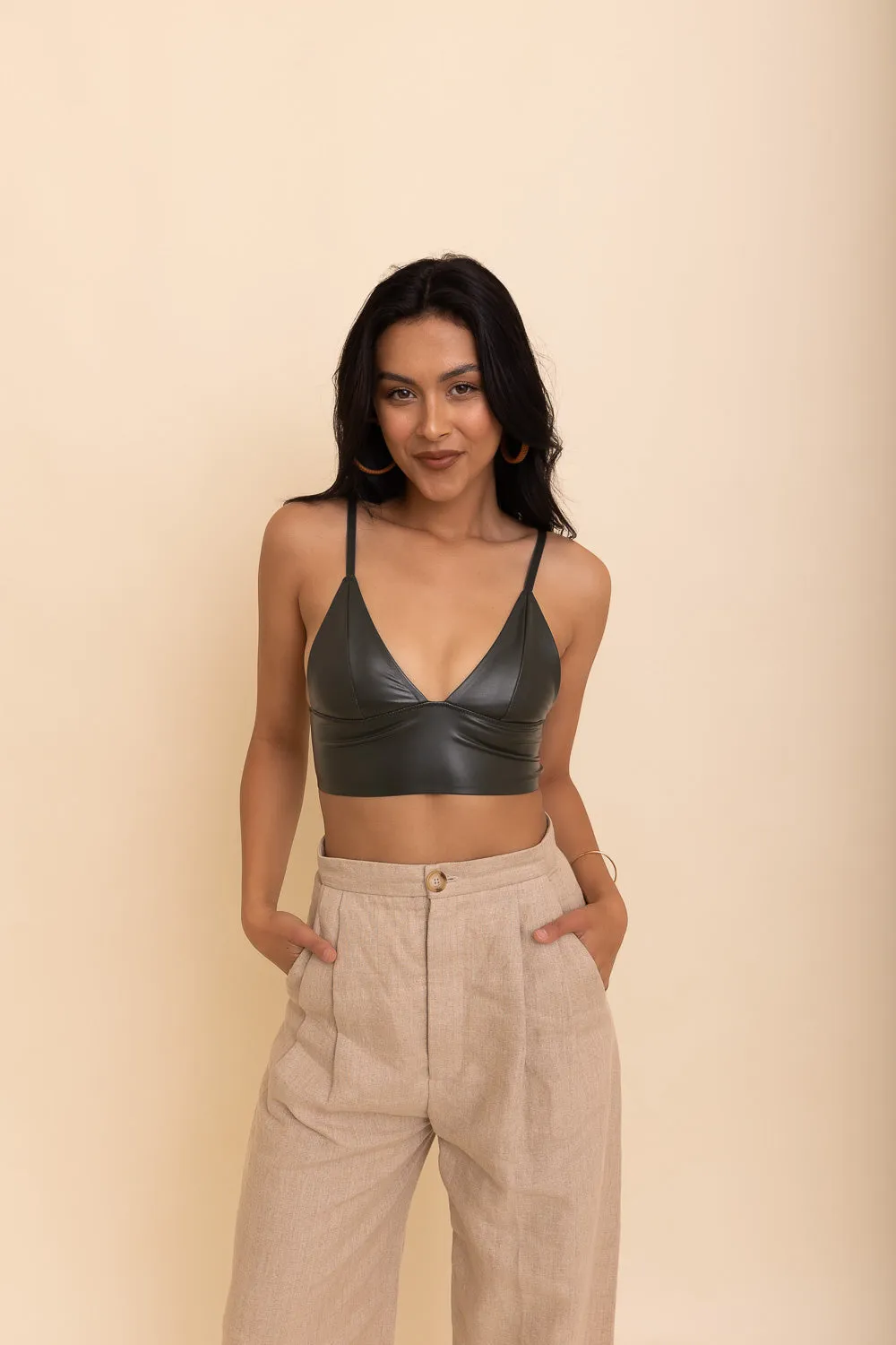 Posh Faux Leather Longline Bralette