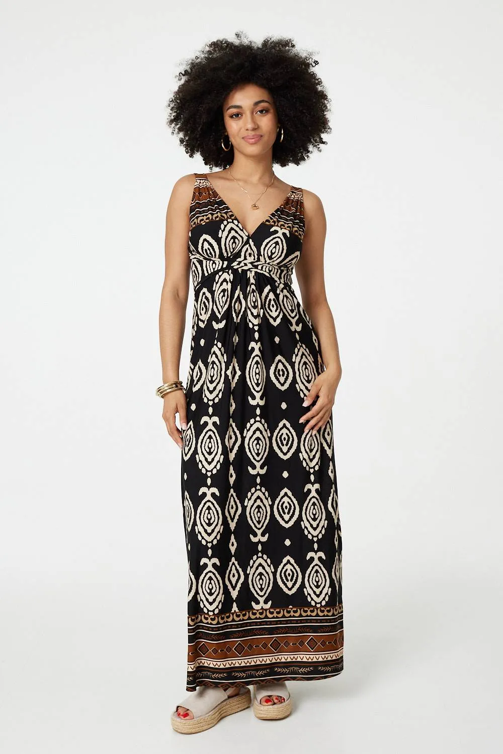 Printed Sleeveless Empire Maxi Dress