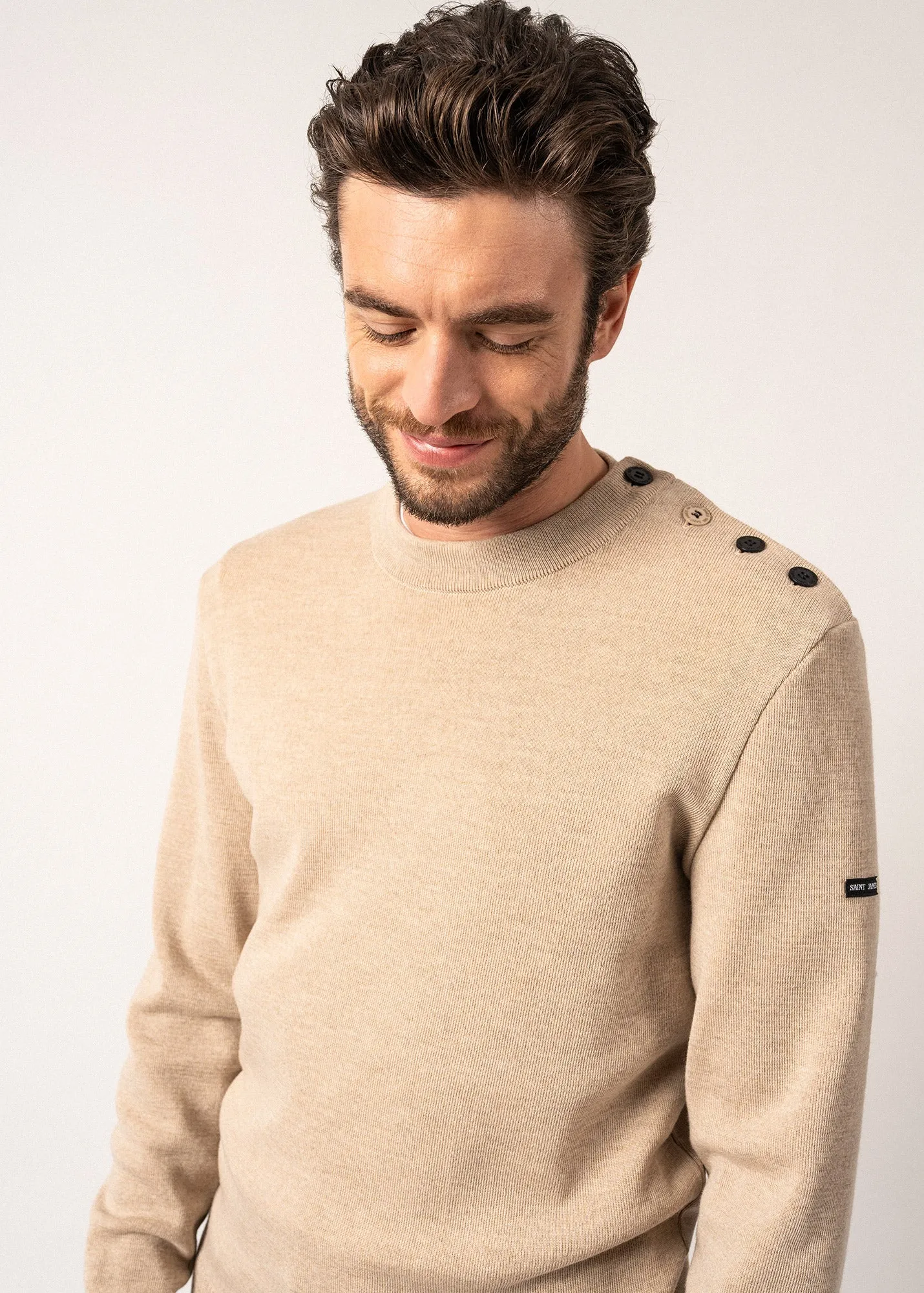 Rives sailor jumper in wool - buttoned round neck (BEIGE/NAVY)