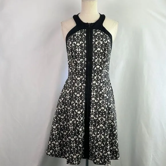 Robert RodriguezBlack/Cream Lace Print Zip Front Dress