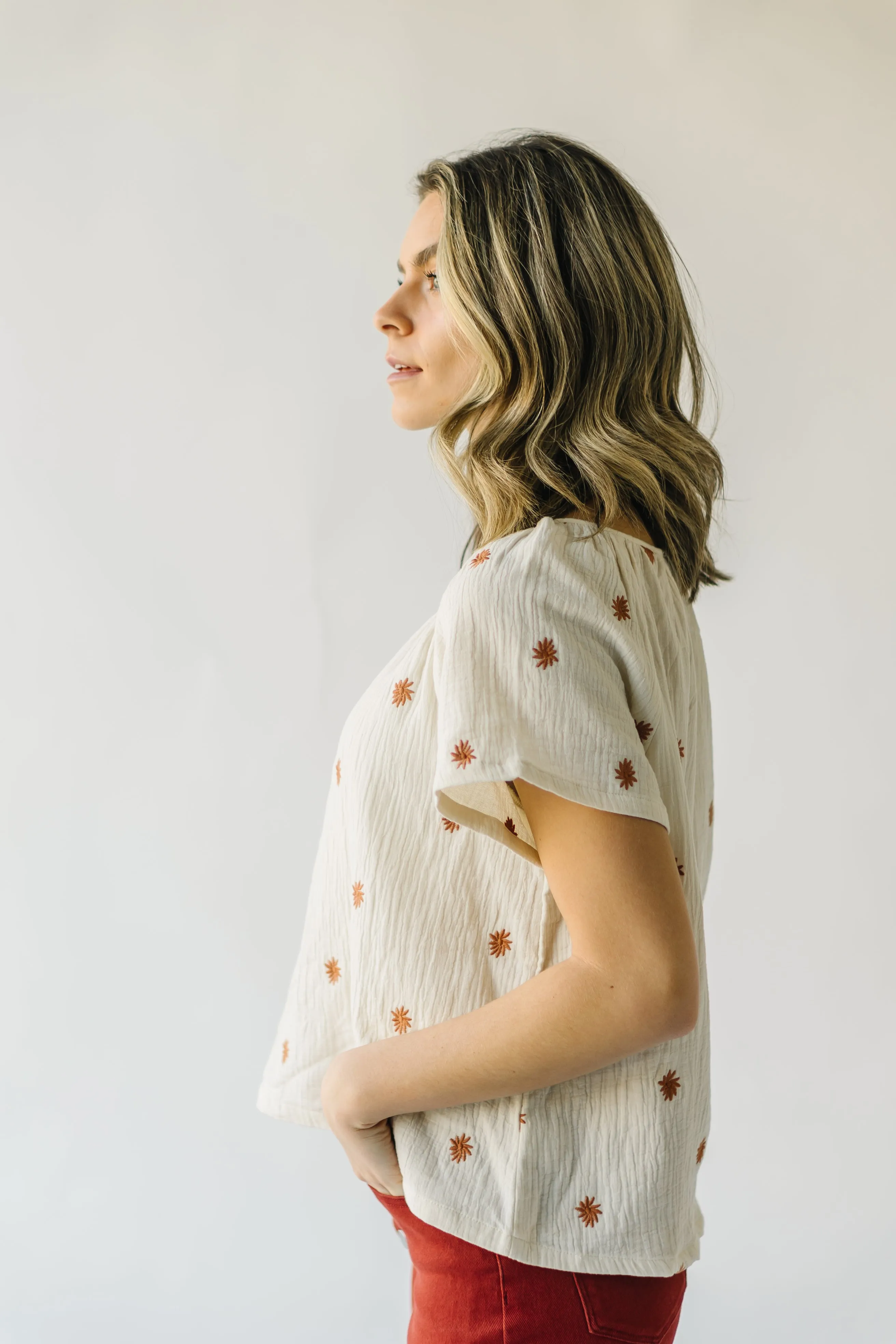 The Bernice Floral Embroidered Detail Blouse in Cream