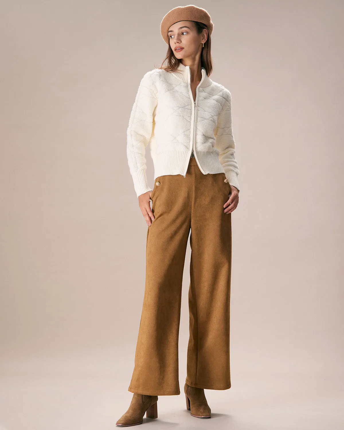 The Brown High Waisted Suede Straight Pants