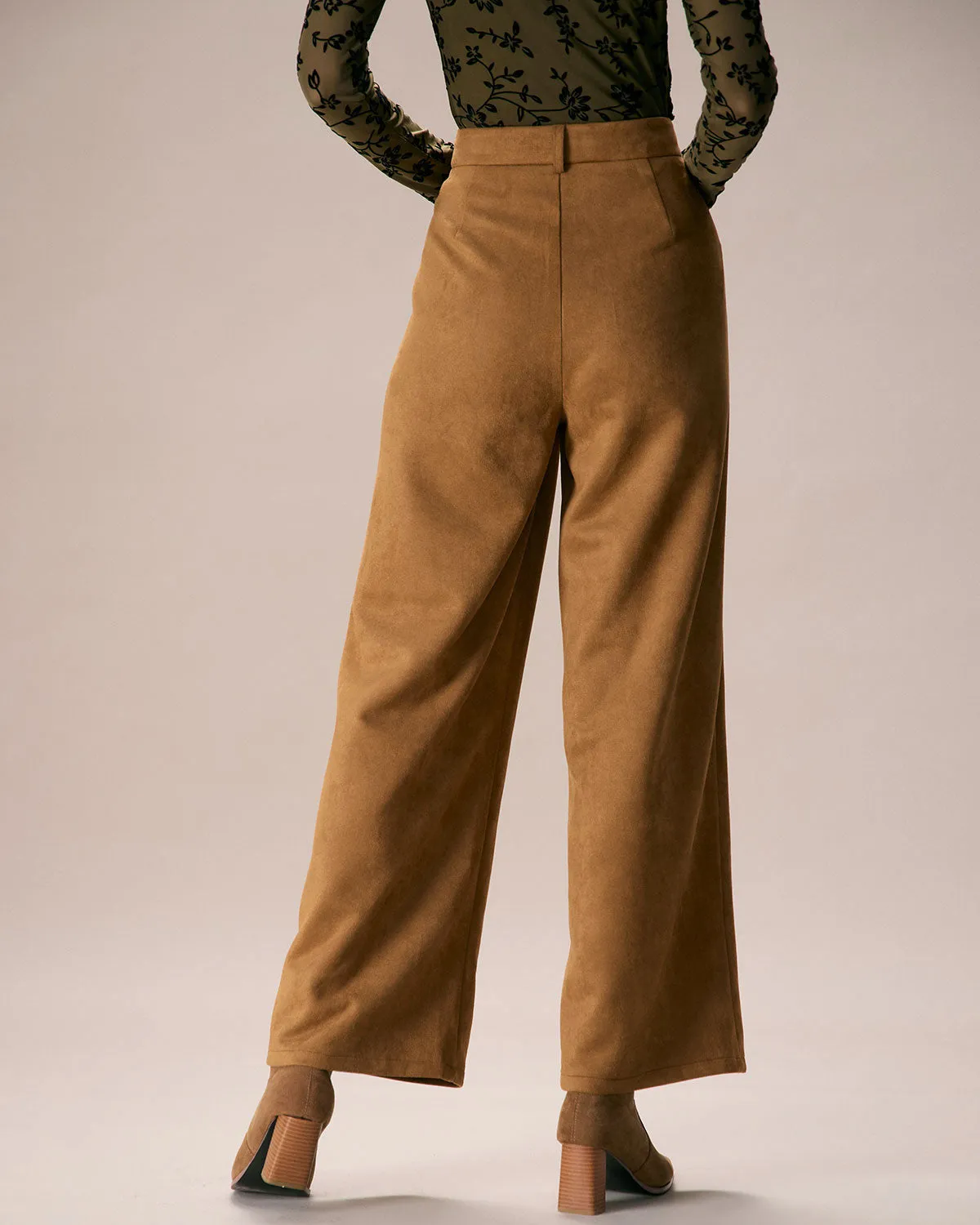 The Brown High Waisted Suede Straight Pants