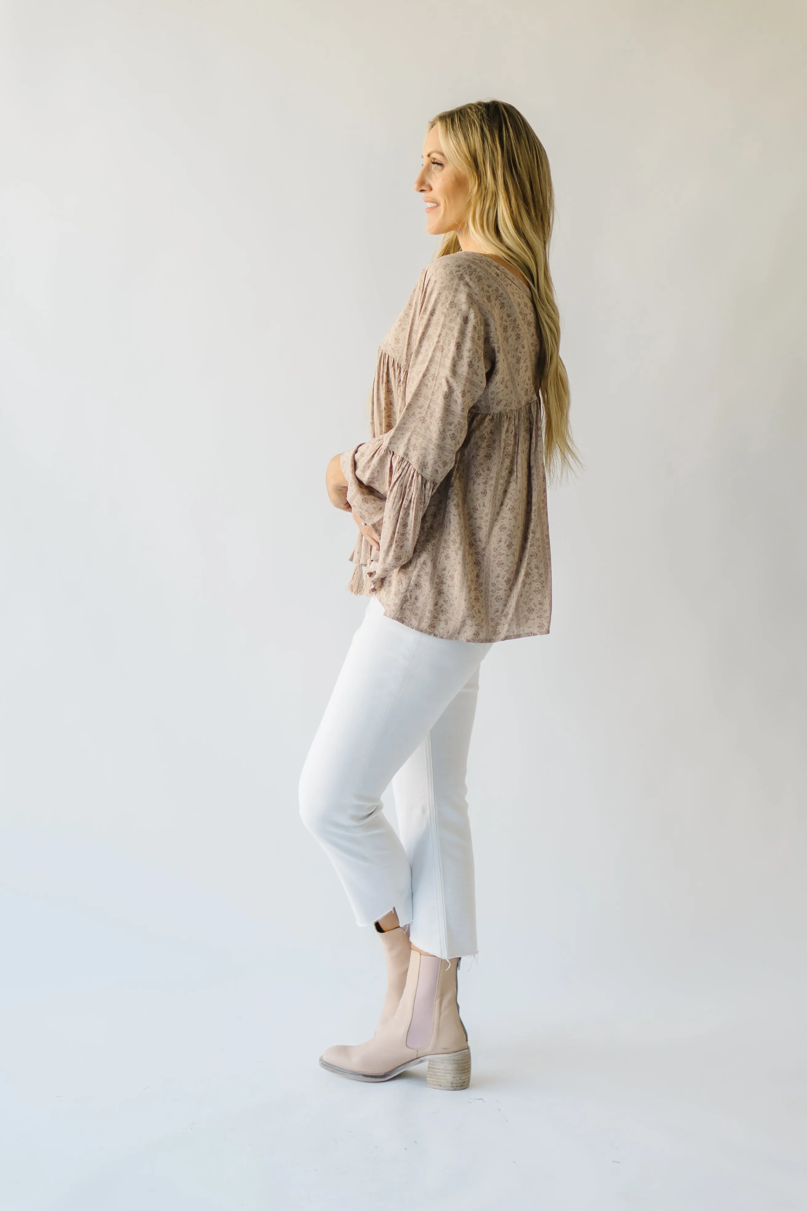 The Craigmont V-Neck Flare Blouse in Taupe