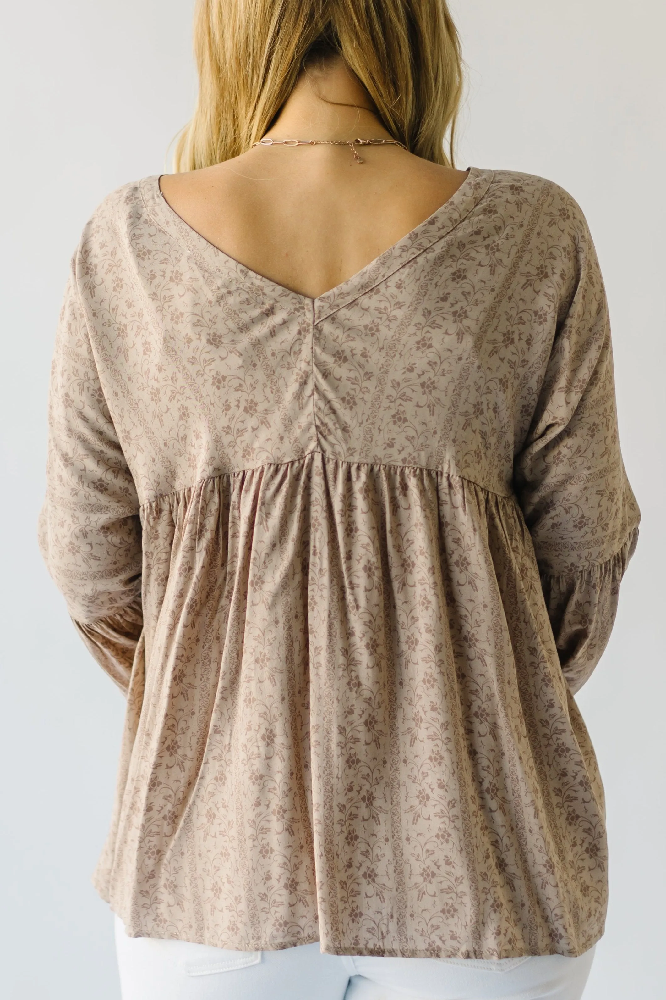 The Craigmont V-Neck Flare Blouse in Taupe