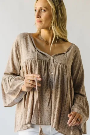 The Craigmont V-Neck Flare Blouse in Taupe