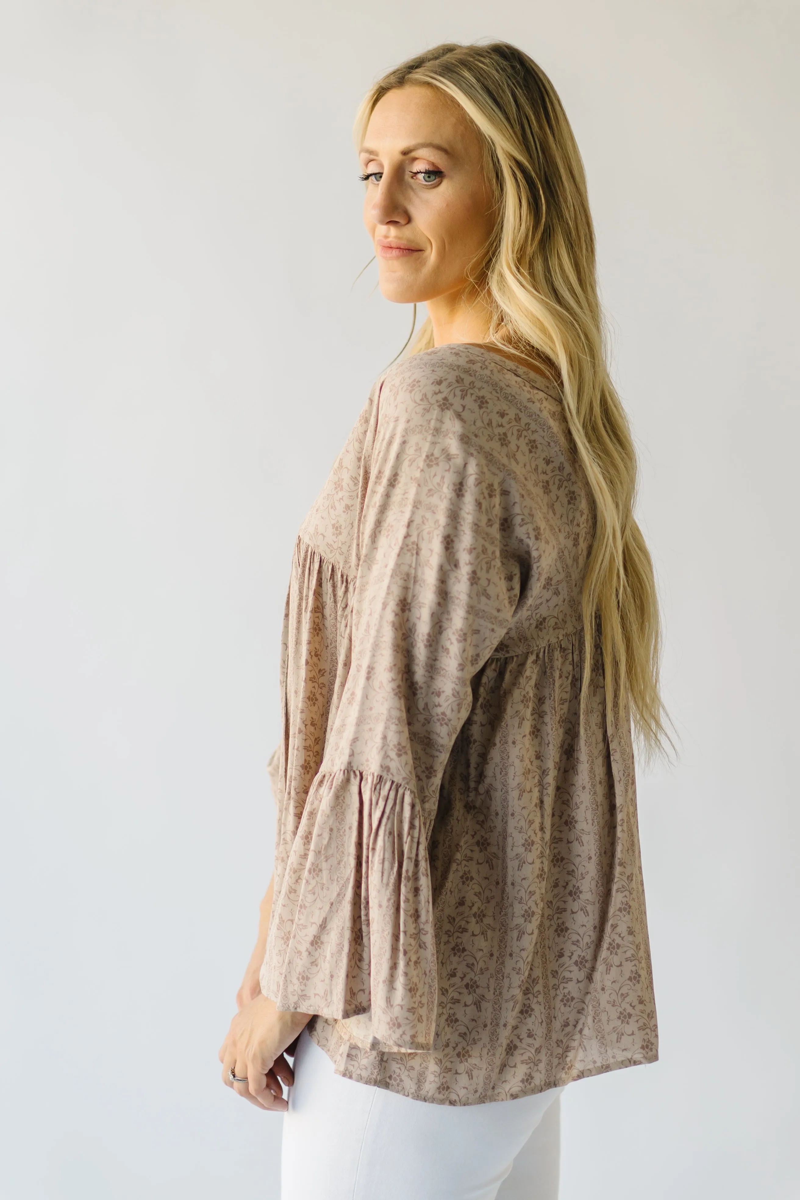 The Craigmont V-Neck Flare Blouse in Taupe