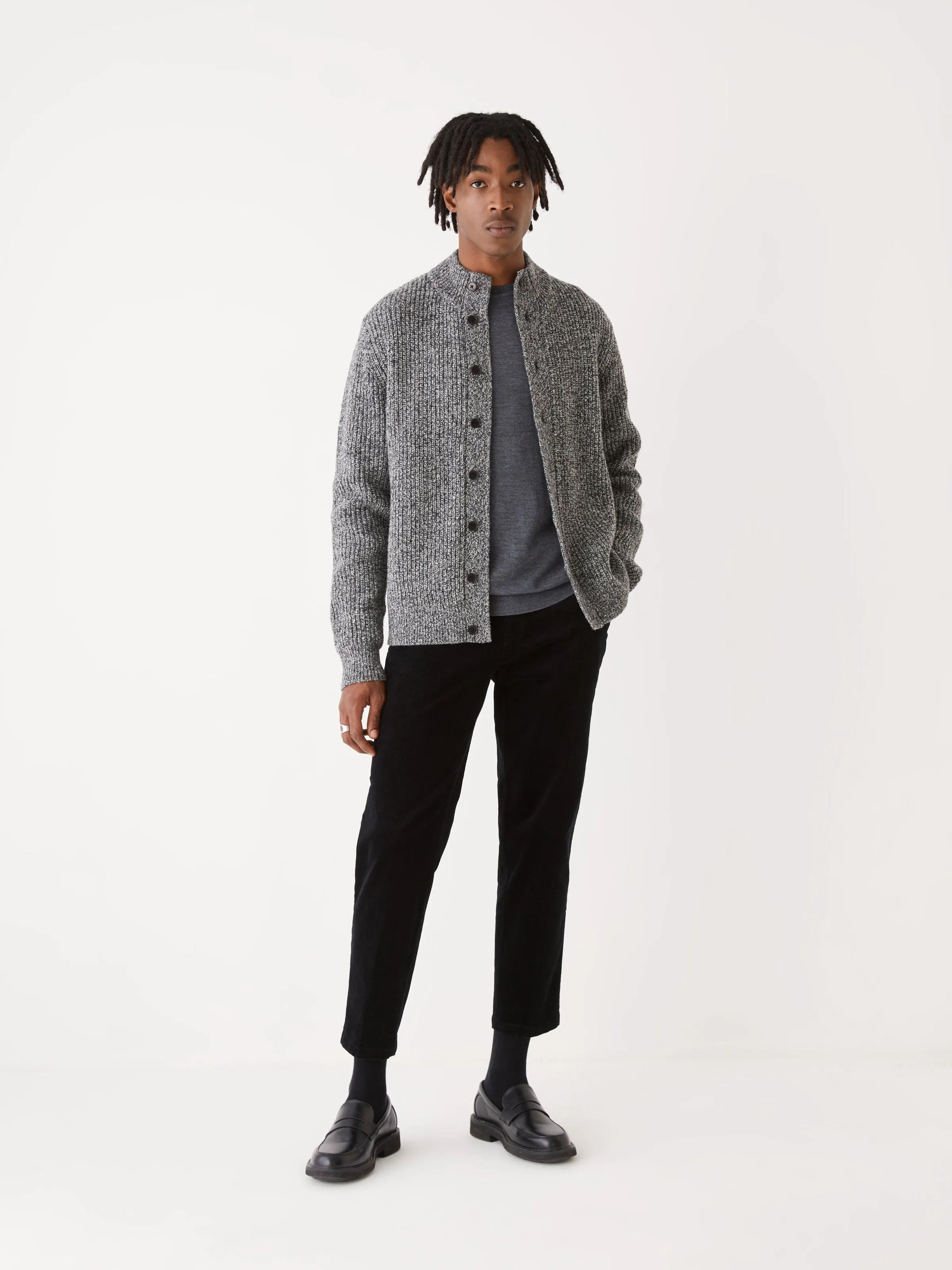 The Donegal Button-Up Sweater in Charcoal