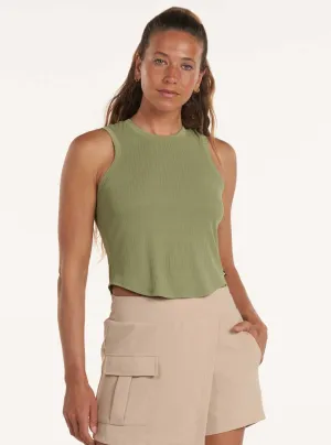 Thrive Société Women's Classic Crew Neck Cropped Tank Top - Sage Green