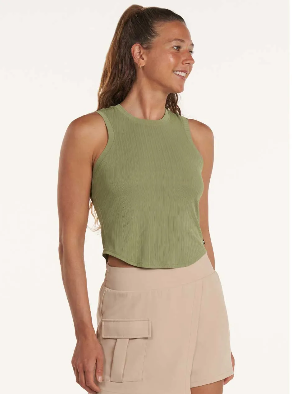 Thrive Société Women's Classic Crew Neck Cropped Tank Top - Sage Green