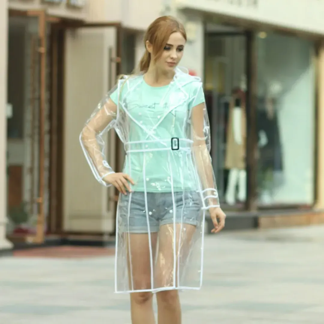 Transparent EVA Long Raincoat - Waterproof Material, Fashionable and Eco-Friendly